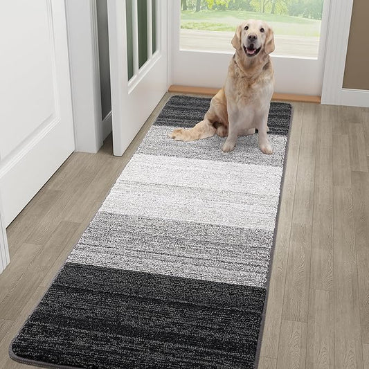 Kitinjoy Indoor Outdoor Door Mat, 48x30 Non-Slip Absorbent Dirt Trapper, Low-Profile Washable Inside Entrance Front Floor Mat, Sturdy Soft Entry Doormats for Entryway, Grey