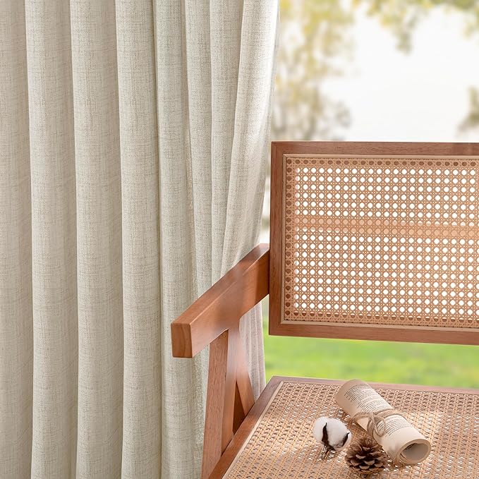 YoungsTex Linen Curtains 63 Inch Length for Living Room, Semi Sheer Window Drapes with Rod Pocket Back Tab Curtain Light Filtering for Bedroom Office, Linen, 2 Panels, 38 X 63 Inch