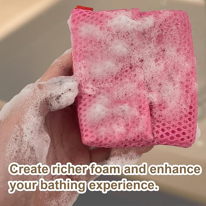 2 Pack Soap Bag Gentle Roughness,Bar Soap Pouch Saver Pocket,Body Scrubber Shower Sponge Loofah,Exfoliating Bath Sponge (Pink)