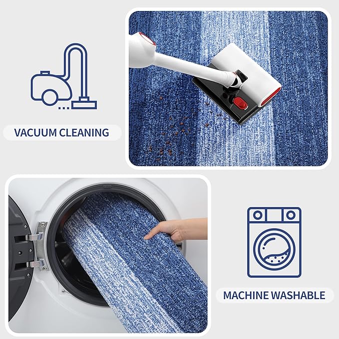 Kitinjoy Indoor Outdoor Door Mat, 48x30 Non-Slip Absorbent Dirt Trapper, Low-Profile Washable Inside Entrance Front Floor Mat, Sturdy Soft Entry Doormats for Entryway, Navy Blue