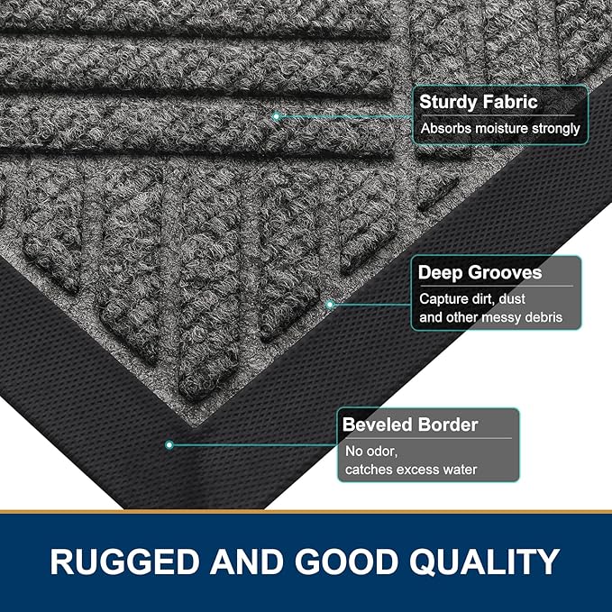 Smiry Front Door Mat Outside Entrance, Heavy Duty Outdoor Indoor Natural Rubber Doormat, Non Slip, Trap Dirt and Moisture, Easy Clean, Low Profile Patio Porch Entryway Mat, 29.5x17, Mix Black