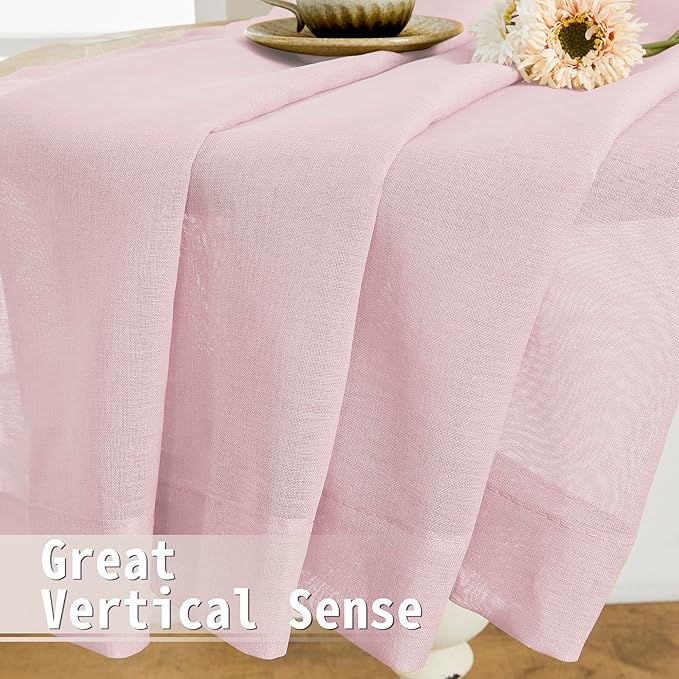 Tollpiz Sheer Door Curtains Closet Linen Textured Curtains Sheer Doorway Light Filtering Voile Rod French Door Pocket Curtain Patio Glass Door, 25 x 72 inches Long, Pink, Set of 1 Panel