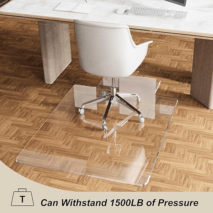 Beveled Edge Irregular Office Chair Mat with Lip for Carpet or Hardwood Floor Crystal Clear 36" x 48" Smooth Glide and Easy Roll On/Off, Heavy Duty and Non-Slip Pad Floor Chair Mat with Lip