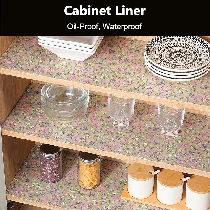 INNOLITES Non-Slip Shelf Liner – Cabinet & Drawer Liner Non-Adhesive – Waterproof Oil-Proof – Durable EVA with Floral for Kitchen Cabinets Refrigerator – BPA-Free, Easy to Cut 17.7" x 78.7"