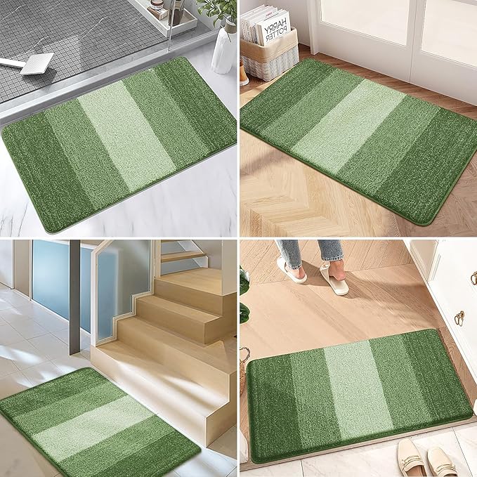 Kitinjoy Indoor Outdoor Door Mat, 48x30 Non-Slip Absorbent Dirt Trapper, Low-Profile Washable Inside Entrance Front Floor Mat, Sturdy Soft Entry Doormats for Entryway, Green