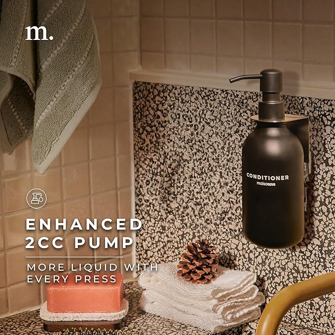 MaisoNovo Shampoo and Conditioner Dispenser - Shower Soap Dispenser Wall Mounted - 16.9 fl oz Set of 1 Black Plastic Bottles Black Pump - 1 Chamber No Drill