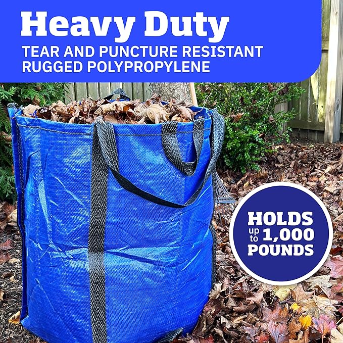 DURASACK Heavy Duty Home and Yard Bags 48-Gallon Reusable Self-Standing Lawn and Leaf Bags Garbage Can with Reinforced Handles, Blue