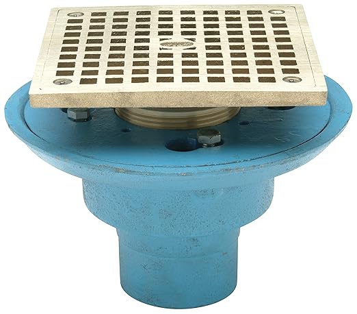Zurn FD2254-NH2-S5 No-Hub Square Shower Drain with 5" Square Nickel Head Assembly, 2"