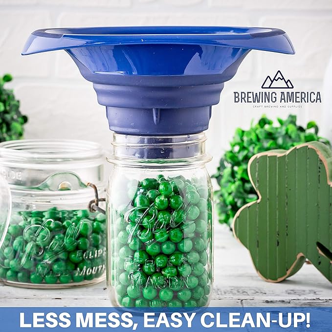 Kitchen Canning Funnel – Collapsible Silicone Food Funnel for Wide Mouth and Regular Mason Jars – Flexible Use for Coffee, Liquid, Jam, Cooking, Baking, Crafts - Blue