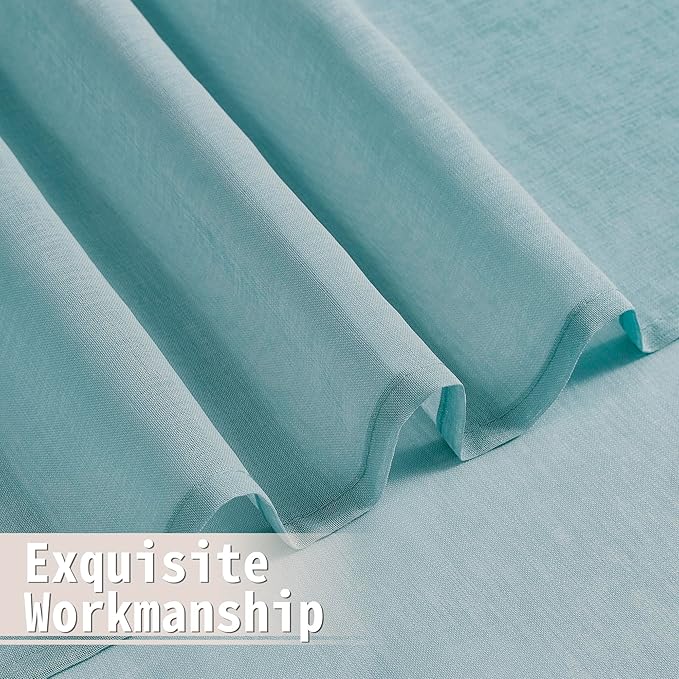 Tollpiz Sheer Door Curtain Closet Linen Textured Curtain Sheers Doorway Light Filtering Voile French Door Rod Pocket Curtains Patio Door, 25 x 80 inches Long, Dusty Blue, Set of 1 Panel