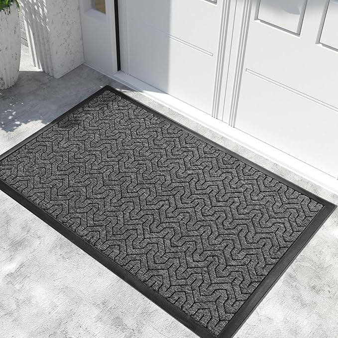 Yimobra Large Door Mat Outside Entrance 47x32, Waterproof Heavy Duty Outdoor Mats for Front Door, Non Slip Rubber Entry Mat for Garage Patio, Easy Clean, Mix Grey