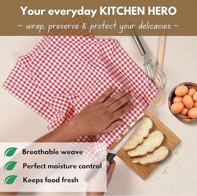 Native Fab Gingham Cotton Kitchen Towel 4 Pack 16"x26" - Absorbent Tea Linen Towels, Dish Cloths, Restaurant Cleaning Towel, Dish Towels with Hanging Loop, Red White