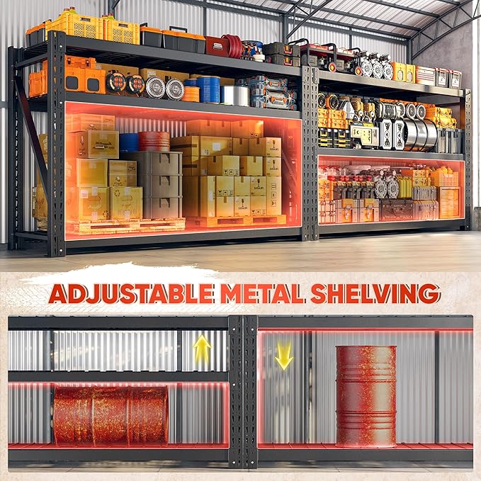 Bepatio 7050LBS Garage Shelving Heavy Duty 67.6W Storage Shelves Adjustable Metal Shelving 3 Tier Utility Shelf for Warehouse Basement Shop, Black 67.6''Wx23.7''Dx66''H