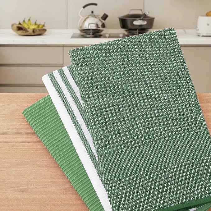 Homaxy Premium Kitchen Towels(18”x 28”, 12 Pack), Large Cotton 380 GSM Kitchen Hand Towels, Soft and Absorbent Terry Dish Towels, Multipurpose Tea Towel Set with Hanging Loop, Grass Green