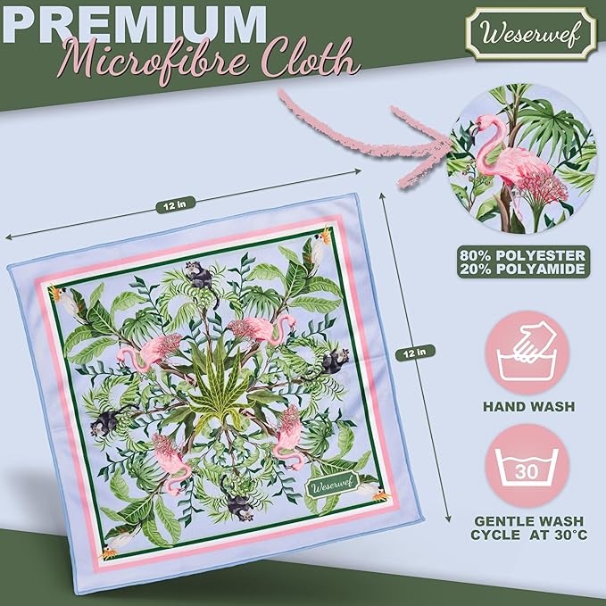 WESERWEF Design Microfiber Glasses Cleaning Cloth – Premium Cleaning Cloth for Eyeglasses, Screens, Tablets, Cameras & Lenses, 12" x 12", Ultra-Soft & Scratch-Free (Tropical World)