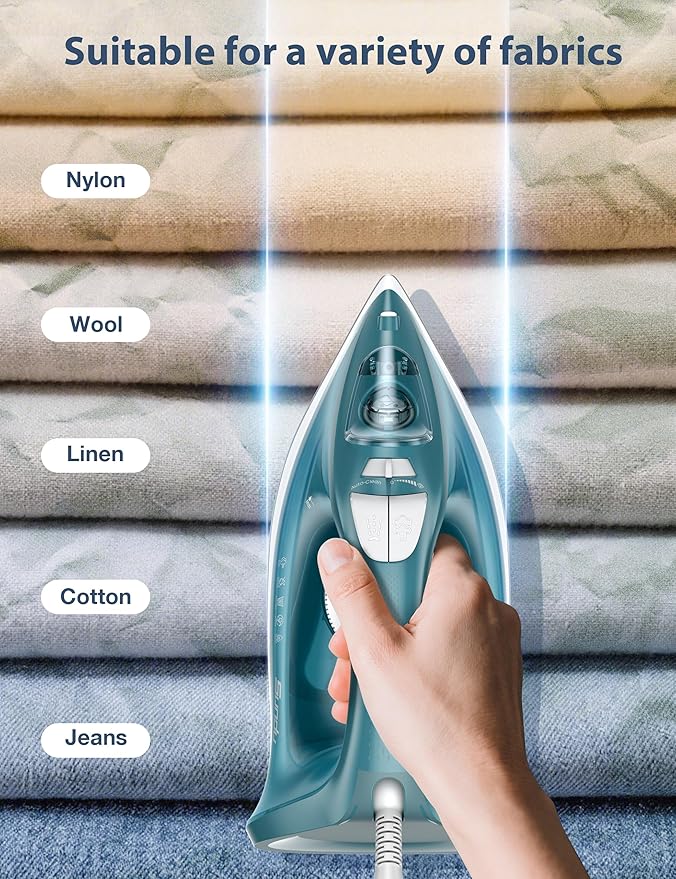 Sundu 1500W Steam Iron for Clothes, Ceramic Nonstick Soleplate for Fast Smooth Gliding, Self Clean, Auto Shut Off, 11.8oz Large Water Tank, Lightweight for Home & Travel Use, Green