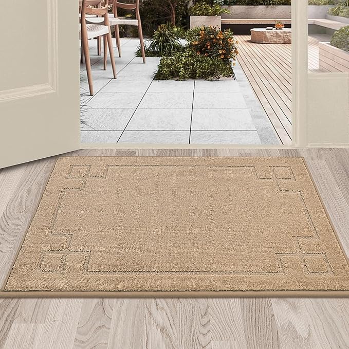 BEQHAUSE Door Mat 24" x 36", Non-Slip Door Mats Indoor Entryway Rugs Washable Low-Profile Absorbent and Stain Resist Floor Mats, Dog Door Mat for Front Back Door, Muddy Wet Shoes & Paws, Beige
