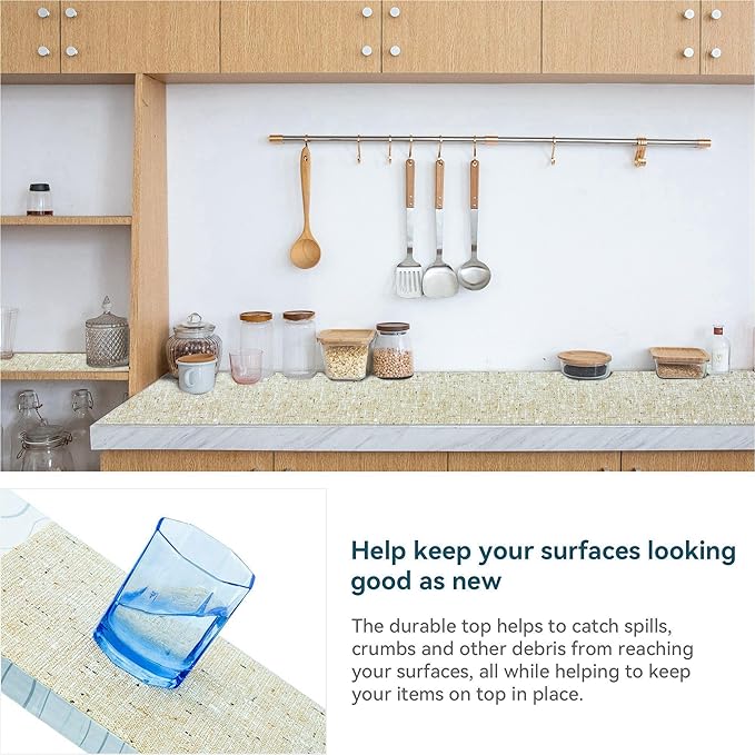 Shelf Liner Non Adhesive 18 Inch x 40 Feet Beige Kitchen Drawer Liner, Waterproof Shelf Liner Durable Anti-Slip