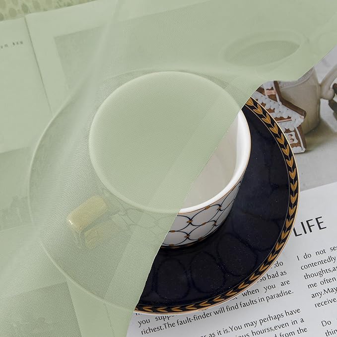 Chyhomenyc Light Green Sheer Curtains 36 inch Length 2 Panels Set, Light Filtering Voile Short Window Curtians for Bathroom Living Room Farmhouse Small Windows, Each 42Wx36L in, 2PCS