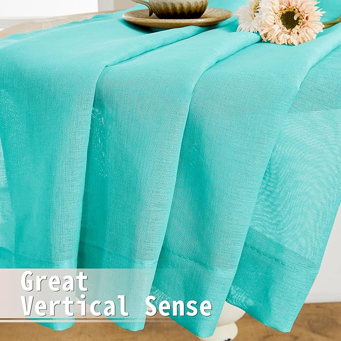 Tollpiz Short Sheer Door Curtain Closet Linen Textured Curtain Sheers Doorway Light Filtering Voile Patio Door Rod Pocket Curtains French Door, 54 x 54 inches Long, Aqua Blue, Set of 1 Panel
