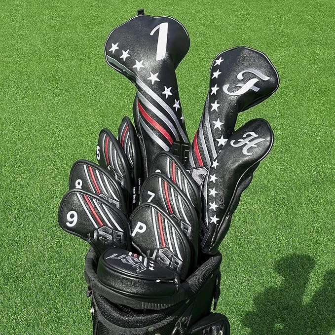 BIG TEETH Putter Cover Mallet Putter Cover Half Mallet Small Golf Headcover, Mini Club Head Protector Magnetic Closure Black Leather for Odyssey White Hot #5 Golf Rossie Tour Edge Chipper etc