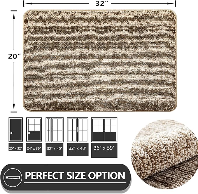 REFETONE Indoor Doormat, Front Door Mat 20"x32" Absorbent Rubber Backing Non Slip Back Door Mats, Washable Low-Profile Inside Floor Mat Door Rugs for Entryway, Resist Dirt Mud Mat for Dogs, Coffee