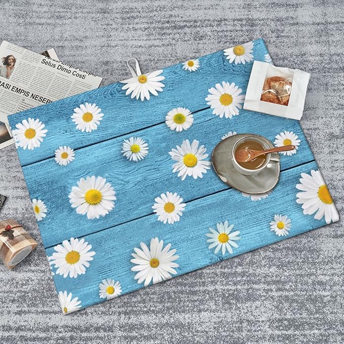 Daisies On Vintage Blue Wood Dish Drying Mats For Kitchen Counter Microfiber Absorbent dish Mat Xl Reversible Drying Mats For Countertop 18 Inch X 24 Inch