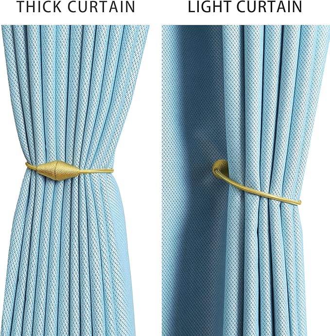 2 PCS Magnetic Curtain Tiebacks, European Style Convenient Drape Tie Backs Holdbacks for Thin or Thick Home & Office Window Draperies, No Tools Required-Gold Bright