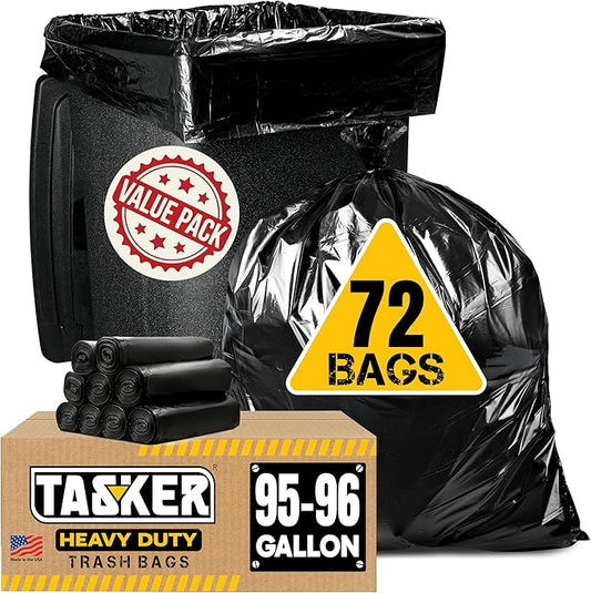 95 Gallon Trash Bags Heavy Duty | Mega-Value Pack 72 Bags | Extra Large Black Can Liners | 90-100 Gallon Trash Bags | 96 Gallon Big Garbage Bags (Black)
