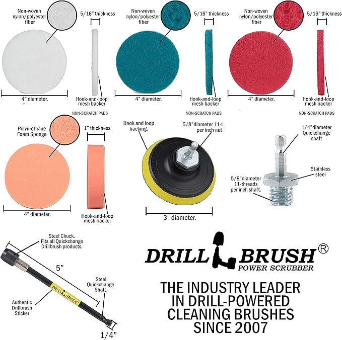 Drillbrush Stainless Steel Cleaning Brush Set, 21-Piece with Blue Medium Bristles, Edge & Cone Brush, Extension, Pads for Pool, Boat, Fish Tank, Aquarium