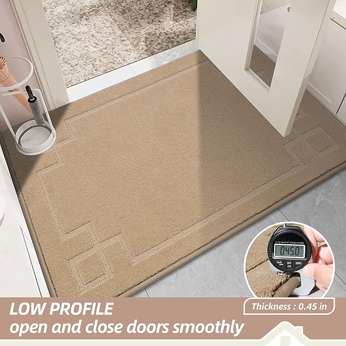 BEQHAUSE Door Mat 20" x 32", Non-Slip Door Mats Indoor Entryway Rugs Washable Low-Profile Absorbent and Stain Resist Floor Mats, Dog Door Mat for Front Back Door, Muddy Wet Shoes & Paws, Beige