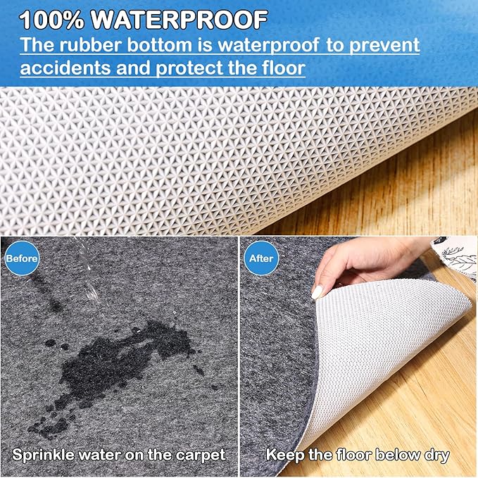 Non-Slip Rug Pads 1/4” Thick, 3x5Ft Waterproof Rugs Non Skid Rug Pad for All Floors and Finishes Durable Hardwood Floor Protective Felt Keeps Rugs in Place, Safe and Secure
