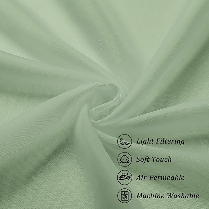 Chyhomenyc Sage Green Sheer Curtains 72 Inch Length 2 Panels, Light Filtering Airy Breathable Rod Pocket Voile Drapes for French Door Bedroom Living Room, Each 42x72 Inch