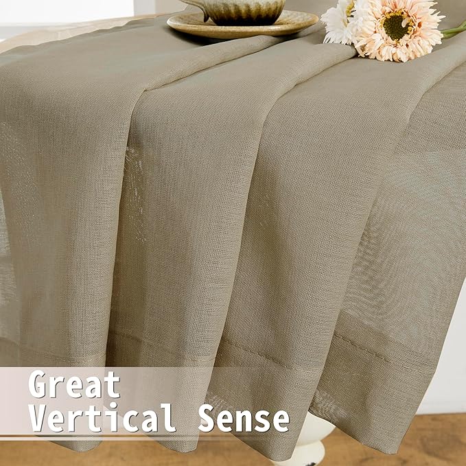 Tollpiz Short Sheer Door Curtains Closet Linen Textured Curtains Sheer Doorway Light Filtering Voile Patio Glass Door Rod Pocket Curtain French Door, 54 x 40 inches Long, Taos Taupe, Set of 1 Panel