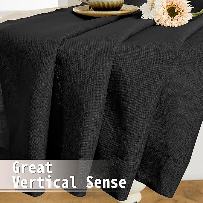 Tollpiz Small Sheer Curtain Linen Textured Curtain Sheers Doorway Light Filtering Voile French Door Rod Pocket Curtains Patio Glass Door, 25 x 40 inches Long, Black, Set of 1 Panel