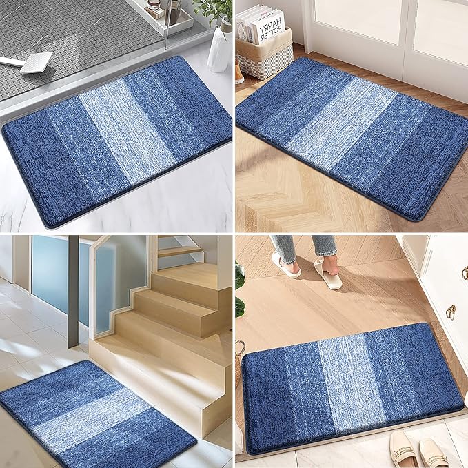 Kitinjoy Indoor Outdoor Door Mat, 59x36 Non-Slip Absorbent Dirt Trapper, Low-Profile Washable Inside Entrance Front Floor Mat, Sturdy Soft Entry Doormats for Entryway, Navy Blue