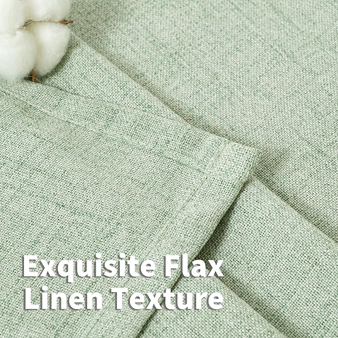 YoungsTex Sage Green Linen Curtains for Living Room 2 Panels, Semi Sheer Drapes Boho Light Filtering Window Treatments with Back Tab Rod Pocket for Office Dining Bedroom, 52 X 72 Inch