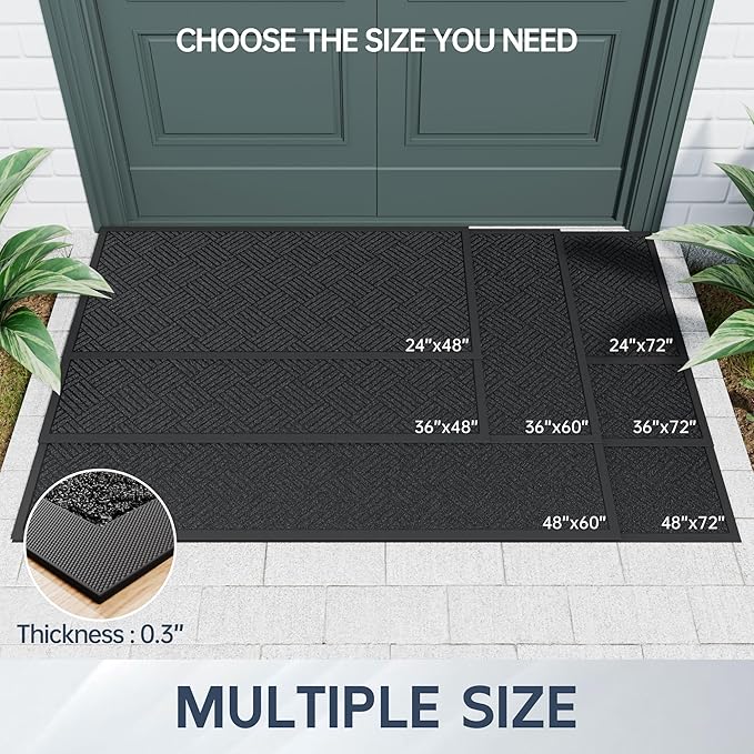 Front Door Mat, 6' x 2' Heavy Duty Indoor Outdoor Doormat, Non-Slip Backing Welcome Mats for Entryway, Low Profile, Commercial Door Mats