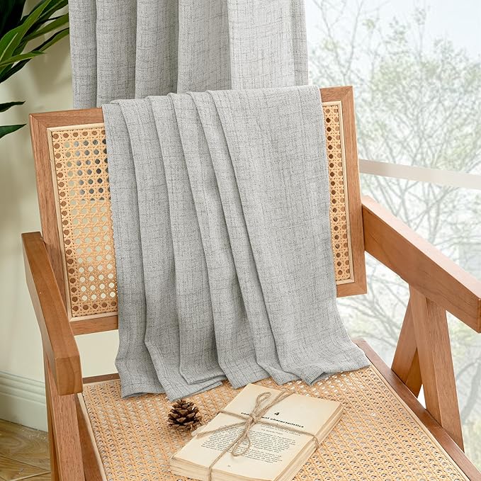 YoungsTex Light Grey Linen Curtains 80 Inch Length for Living Room, Light Filtering Semi Sheer Window Drapes Rod Pocket Back Tab Curtain for Bedroom Dining Office Farmhouse, 2 Panels, 52 X 80 Inch