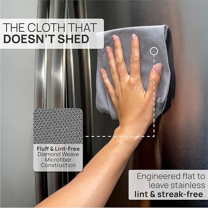 Claro Stainless Steel Cleaner Cloth 8-Pack – Microfiber Cleaning Cloths for Appliances, Sinks & Fridge | Lint-Free Streak-Free Stainless Reusable Alternative to Chemical Cleaners