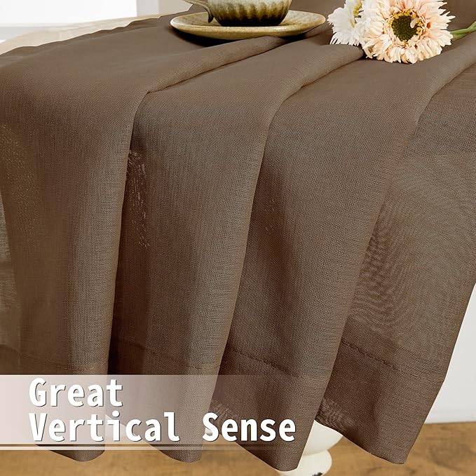 Tollpiz Sheer Door Curtain Closet Linen Textured Curtain Sheers Doorway Light Filtering Voile French Door Rod Pocket Curtains Patio Glass Door, 25 x 80 inches Long, Brown, Set of 1 Panel