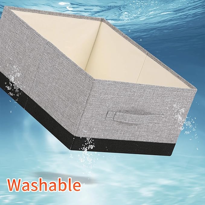 linen closet organizers and storage, 3 Pack Large Storage Baskets, Washable, Clothing Storage Bins with Handle, Closet Organizer for Storage Sweater,Sheets (gray black, 16"x9½"x6¾")