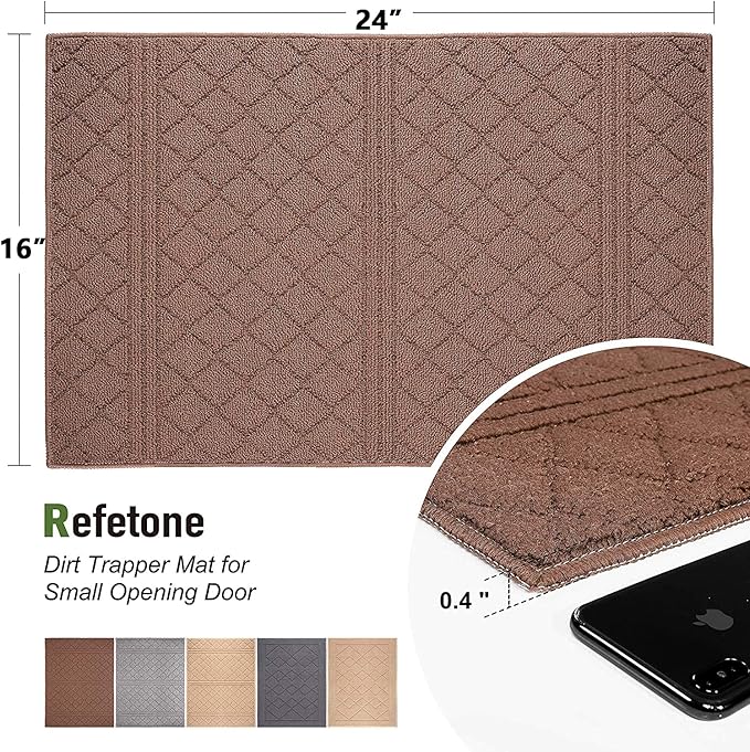 REFETONE Indoor Doormat, Front Back Door Mat 16"x24" Absorbent Rubber Backing Non Slip Door Mats, Low-Profile Resist Dirt Rugs, Machine Washable Door Rug Inside Floor Mat for Entryway, Chocolate