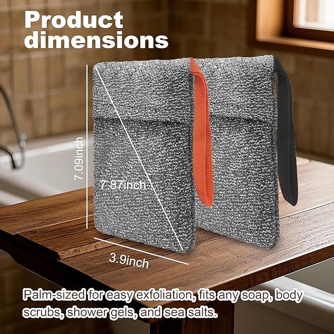 2 Pack Soap Bag Deep Roughness,Bar Soap Pouch Saver Pocket,Exfoliating Body Scrubber Shower Bath Sponge Loofah (Grey)