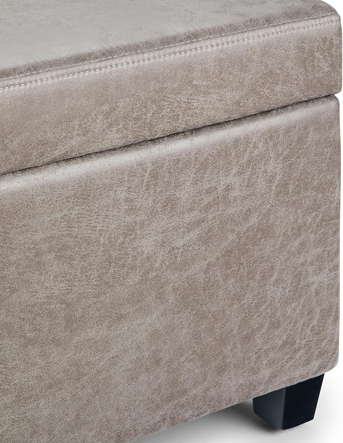 SIMPLIHOME Avalon 48 inch Wide Contemporary Rectangle Storage Ottoman Bench in Distressed Grey Taupe Vegan Faux Leather, Assembled, for the Living Room, Entryway and Family Room