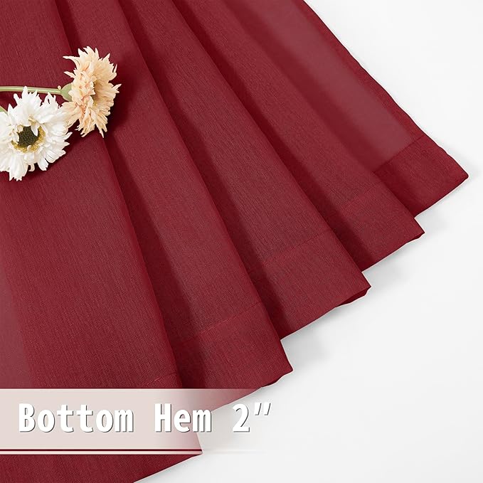 Tollpiz Small Sheer Door Curtain Closet Linen Textured Curtain Sheers Doorway Light Filtering Voile French Door Rod Pocket Curtains Patio Glass Door, 25 x 40 inches Long, Burgundy Red, Set of 1 Panel