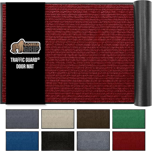 GORILLA GRIP Traffic Guard Door Mat, Heavy Duty Welcome Mats, Commercial Office Space Doormat, Waterproof, Fade Resistant, Strong Rubber Backing, Low Profile, Shoe and Boot Scraper, 35x23, Red