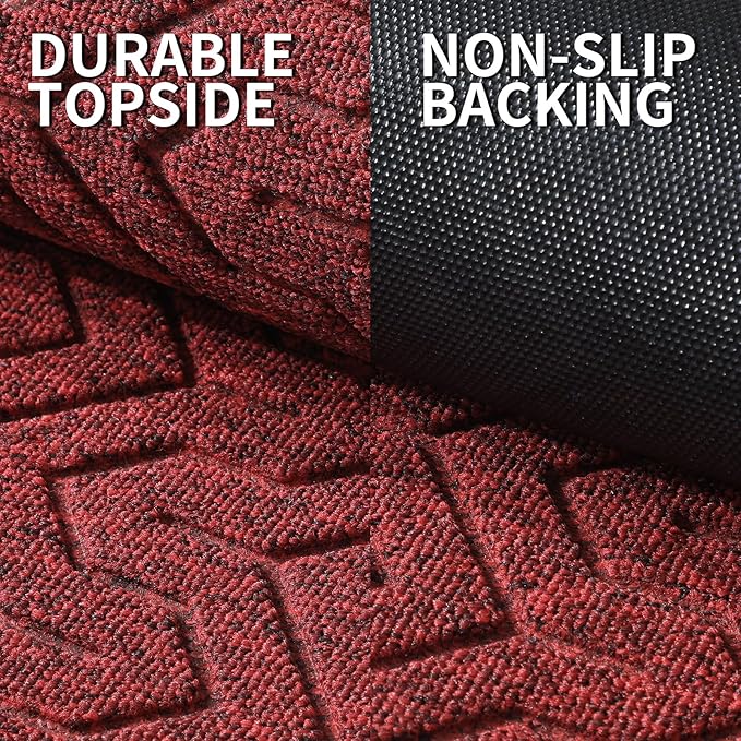 Yimobra Large Door Mat Outside Entrance 47x32, Waterproof Heavy Duty Outdoor Mats for Front Door, Non Slip Rubber Entry Mat for Garage Patio, Easy Clean, Black Red