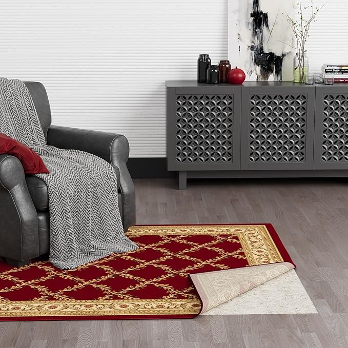 Ottomanson 7'8" x 8' Non-Slip Rug Pad Gripper 1/12 Inch Ultra Thin Dual Surface Felt + Rubber Gripper - Safe for All Floors, Cream