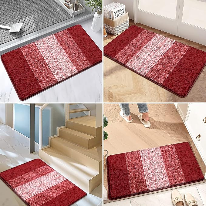 Kitinjoy Indoor Outdoor Door Mat, 40x32 Non-Slip Absorbent Dirt Trapper, Low-Profile Washable Inside Entrance Front Floor Mat, Sturdy Soft Entry Doormats for Entryway, Burgundy